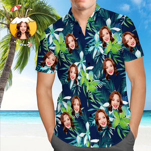 Custom Hawaiian Shirt with Face Custom Dog Face Tropical Shirts Leaves