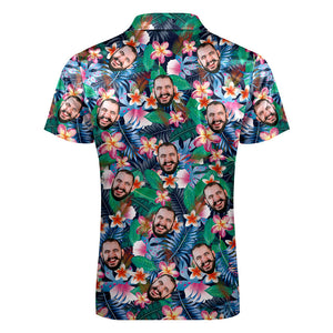 Custom Hawaiian Style Polo Shirt with Zipper Personalized Face Men's Polo Shirt for Him