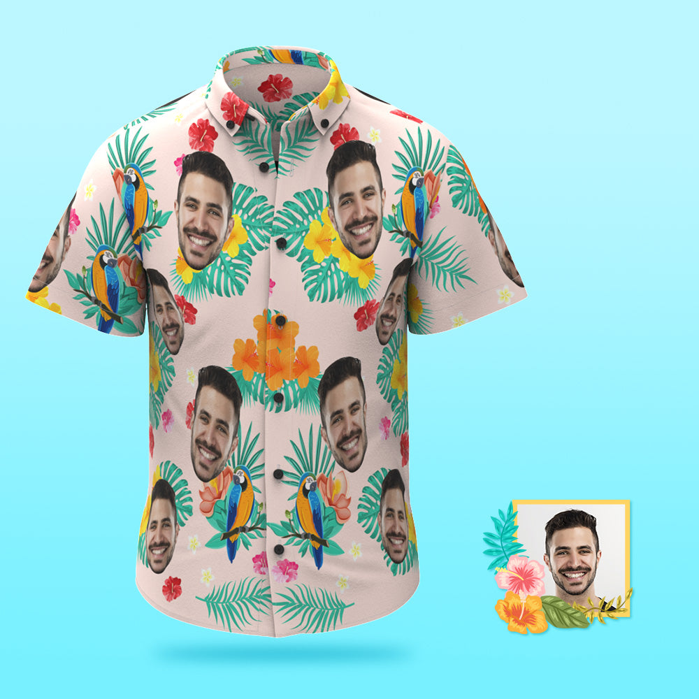 Custom Photo Hawaiian Shirt Beach Vacation Couple Wears Popular All Over Print Hawaiian Beach Shirt Holiday Gift Island Time