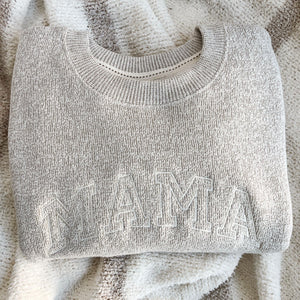 Custom MAMA Cozy Knit Fleece Pullover Crewneck Lane Sweatshirt| Embroidered MAMA Sweatshirt| Pregnancy Announcement |Gift for Mom | LS11EMA1