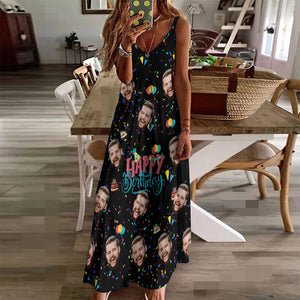 Custom Face Streamer Unique Birthday Gift Long Dress And Shirt Couple Outfit