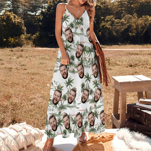 Custom Face Sling Hawaiian Style Long Dress Coconut Tree