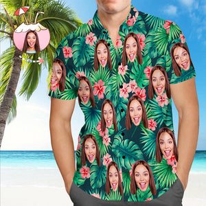 Custom Tropical Shirts Custom Face Hawaiian Shirt Leaves & Flowers Men's All Over Print Hawaiian Shirt