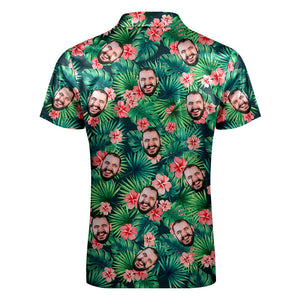 Custom Polo Shirt with Zipper Personalized Face Hawaiian Style Men's Polo Shirt