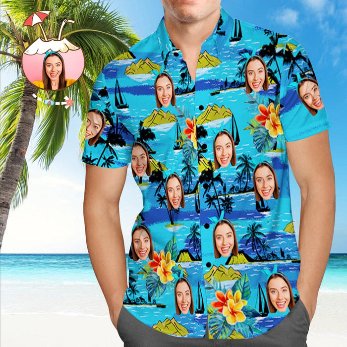 Custom Dog Face Hawaiian Shirt Custom Tropical Shirts Men's All Over Print Hawaiian Shirt