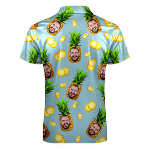 Custom Face Polo Shirt with Zipper Personalized Funny Pineapple Pattern Men's Polo Shirt