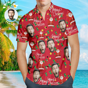 Custom Face Shirt Personalized Photo Men's Hawaiian Shirt Christmas Gift - Happy Santa