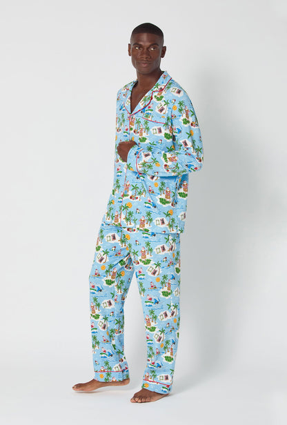 Surfin' Santa Men's Long Sleeve Classic Stretch Jersey Pj Set