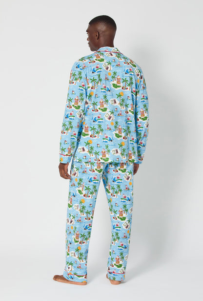 Surfin' Santa Men's Long Sleeve Classic Stretch Jersey Pj Set