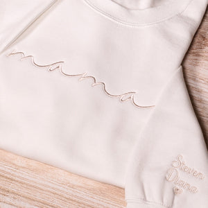 Personalized Mama Embroidered Sweatshirt With Kids Names Sleeve, Custom Mom Hoodie, Baby Reveal Outfit, New Mom Clothing, Mothers Day Gifts