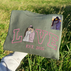 Personalized Embroidered Portrait from Photo Hoodie, Valentines Couple Portrait Lover Sweatshirt, Wedding Portrait, Matching Couple Hoodies