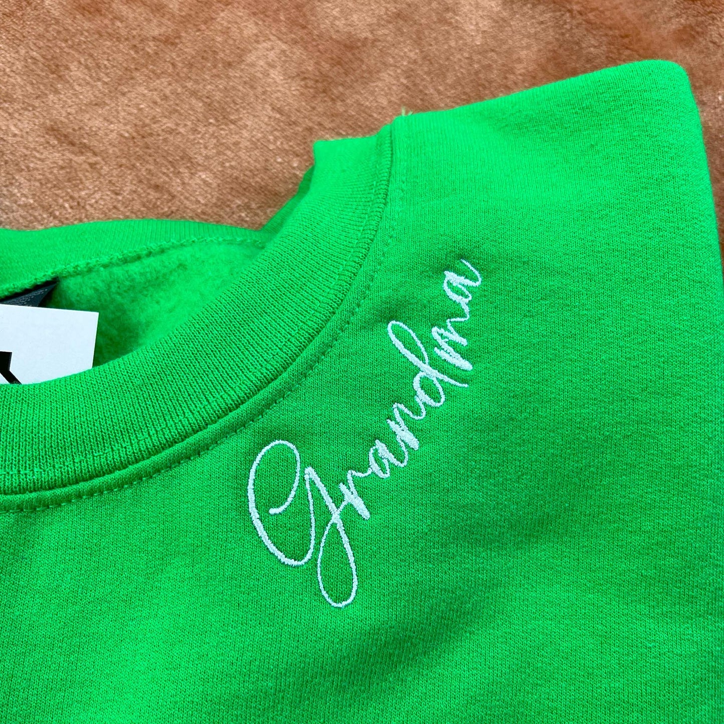 Custom Embroidered School Spirit Mama Grandma or Any Text on Neckline Sweatshirt, Names on Sleeve, Gift for Mom Mother Nana Sweater