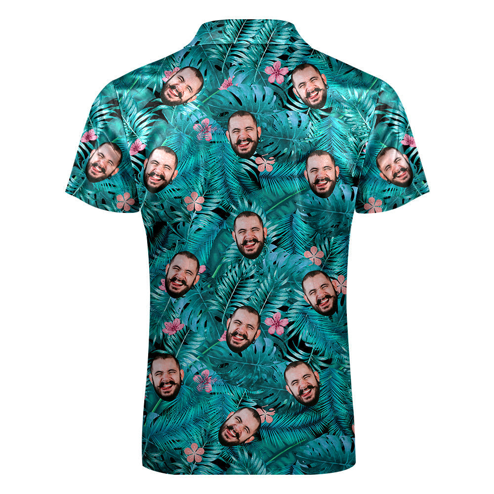 Custom Hawaiian Style Polo Shirt with Zipper Personalized Face Polo Shirt for Boyfriend or Husband