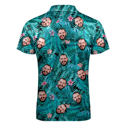 Custom Hawaiian Style Polo Shirt with Zipper Personalized Face Polo Shirt for Boyfriend or Husband