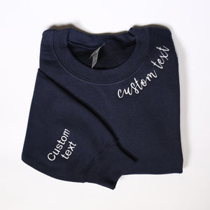 Personalized Embroidered Custom Text Sweatshirt With Custom Text On Sleeve, Cute Mothers Day Gifts, Custom Varsity Outfit, Custom Quote Gift