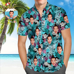 Custom Face Hawaiian Shirt Colorful Leaves Personaalized Hawaiian Shirts