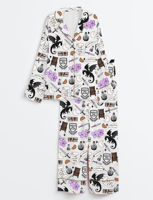 Women’s Fourth Wing Bookish Romantasy Long Sleeve Satin Pajama Set