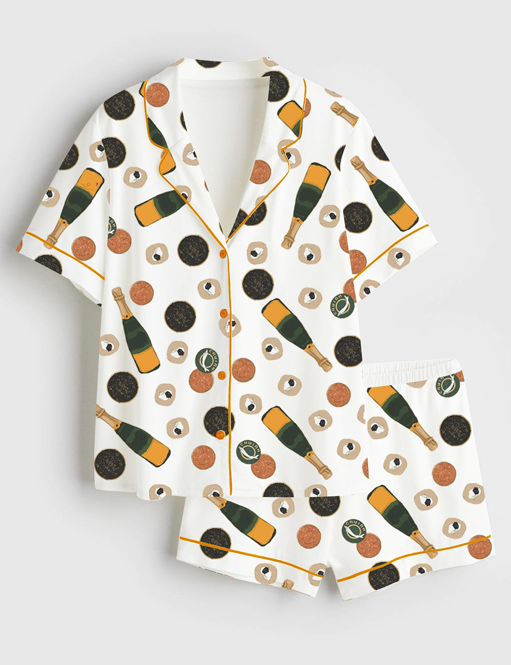 Women's Blinis Bubbly Champagne And Caviar Short Sleeve Satin Pajama Set