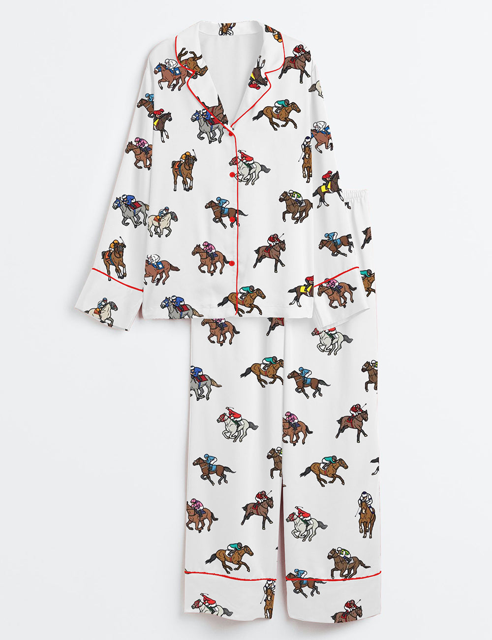 Women’s Derby Horse Racing Kentucky Derby 2025 Equestrian Jockey Print Long Sleeve Satin Pajama Set
