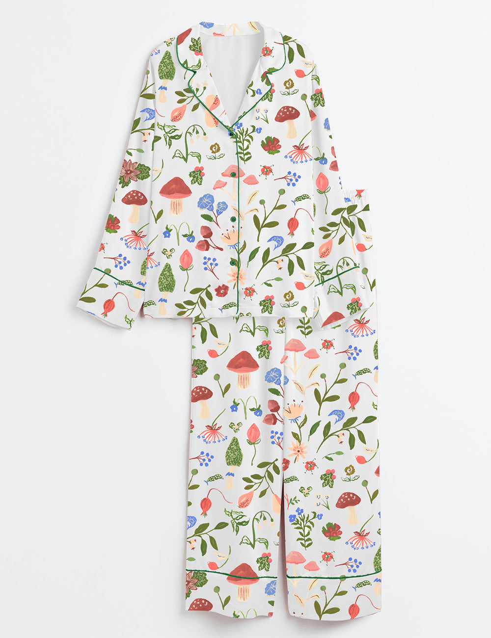 Women’s Mushroom Floral Garden Party Long Sleeve Satin Pajama Set