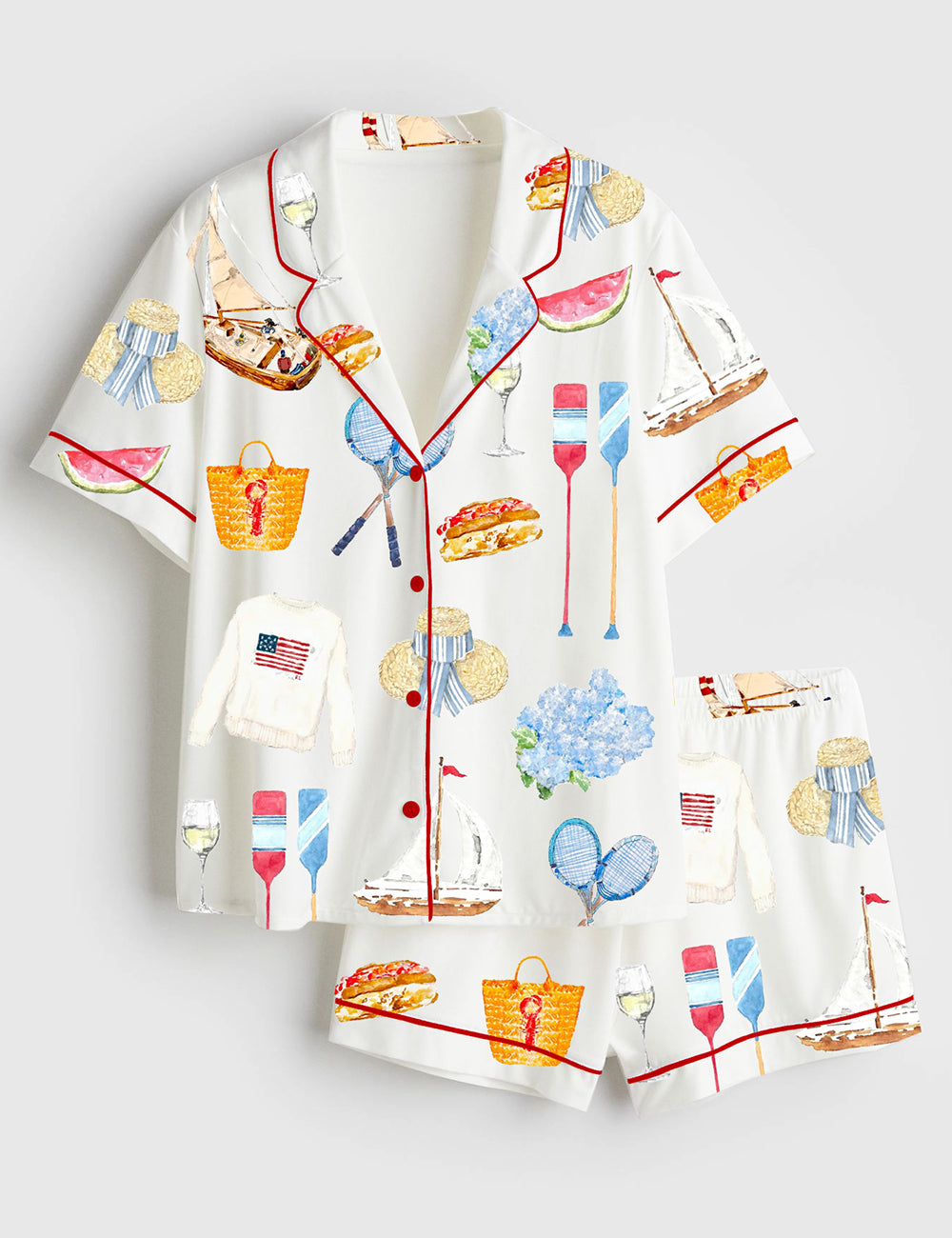 Women’s New England Summer Short Sleeve Satin Pajama Set