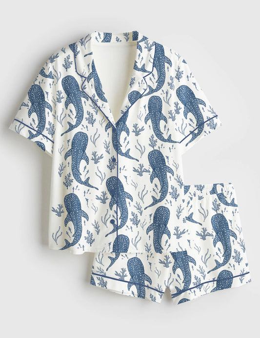Women’s Whale Shark Beachy Short Sleeve Satin Pajama Set