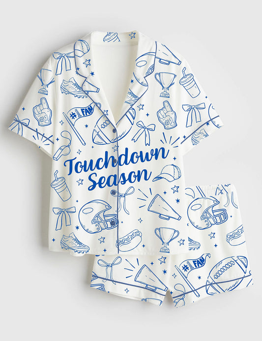 Women’s Football Touchdown Season Short Sleeve Satin Pajama Set