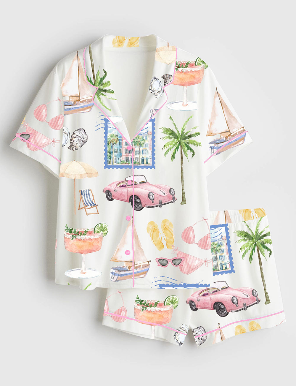 Women’s Charleston Bachelorette South Carolina Girls Trip Travel Short Sleeve Satin Pajama Set