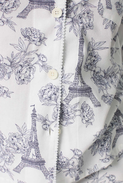La Belle Eiffel Long Sleeve Classic Shorty Woven Portuguese Flannel PJ Set
