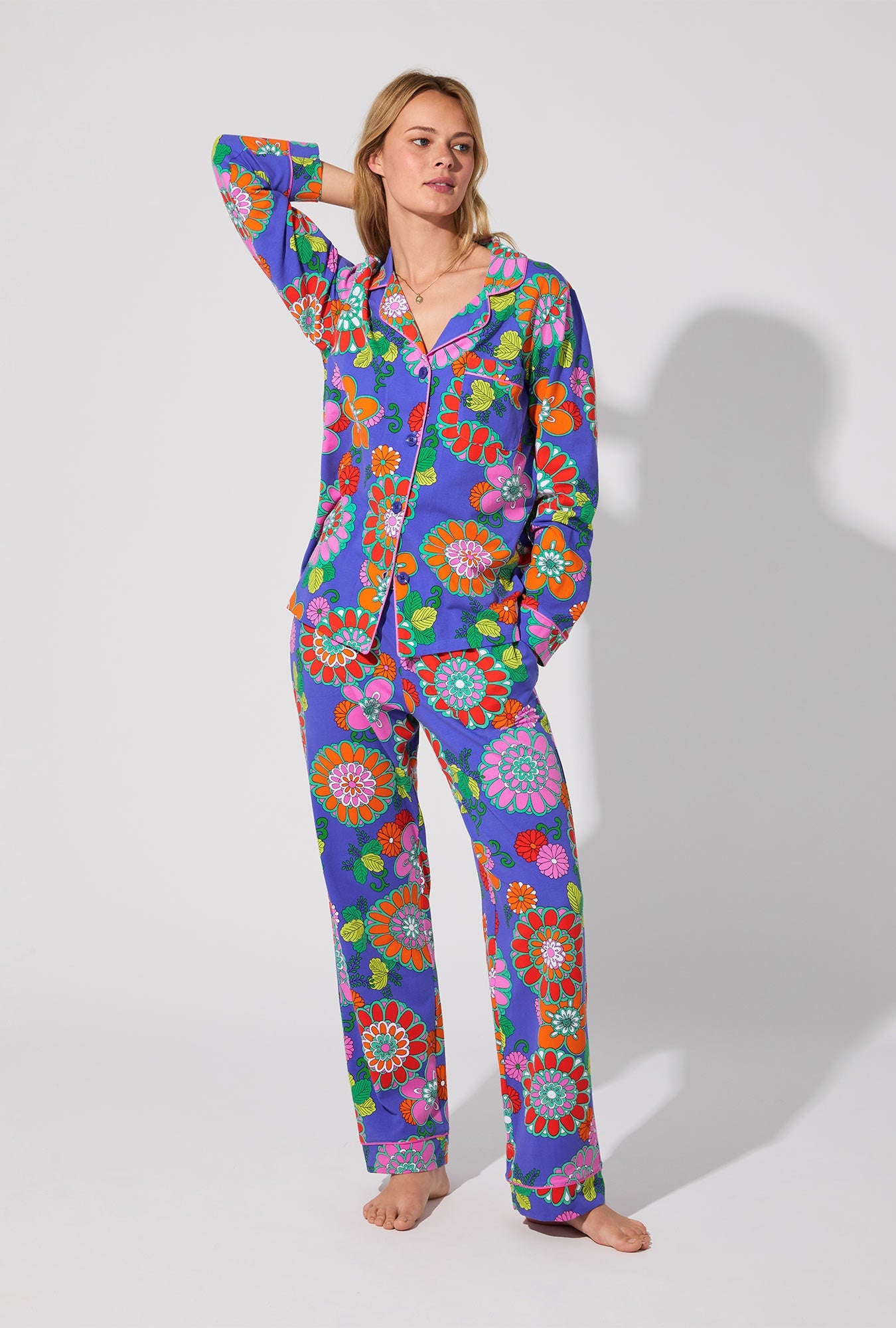 BedHead X Trina Turk Tokyo Floral Long Sleeve Classic Stretch Jersey PJ Set