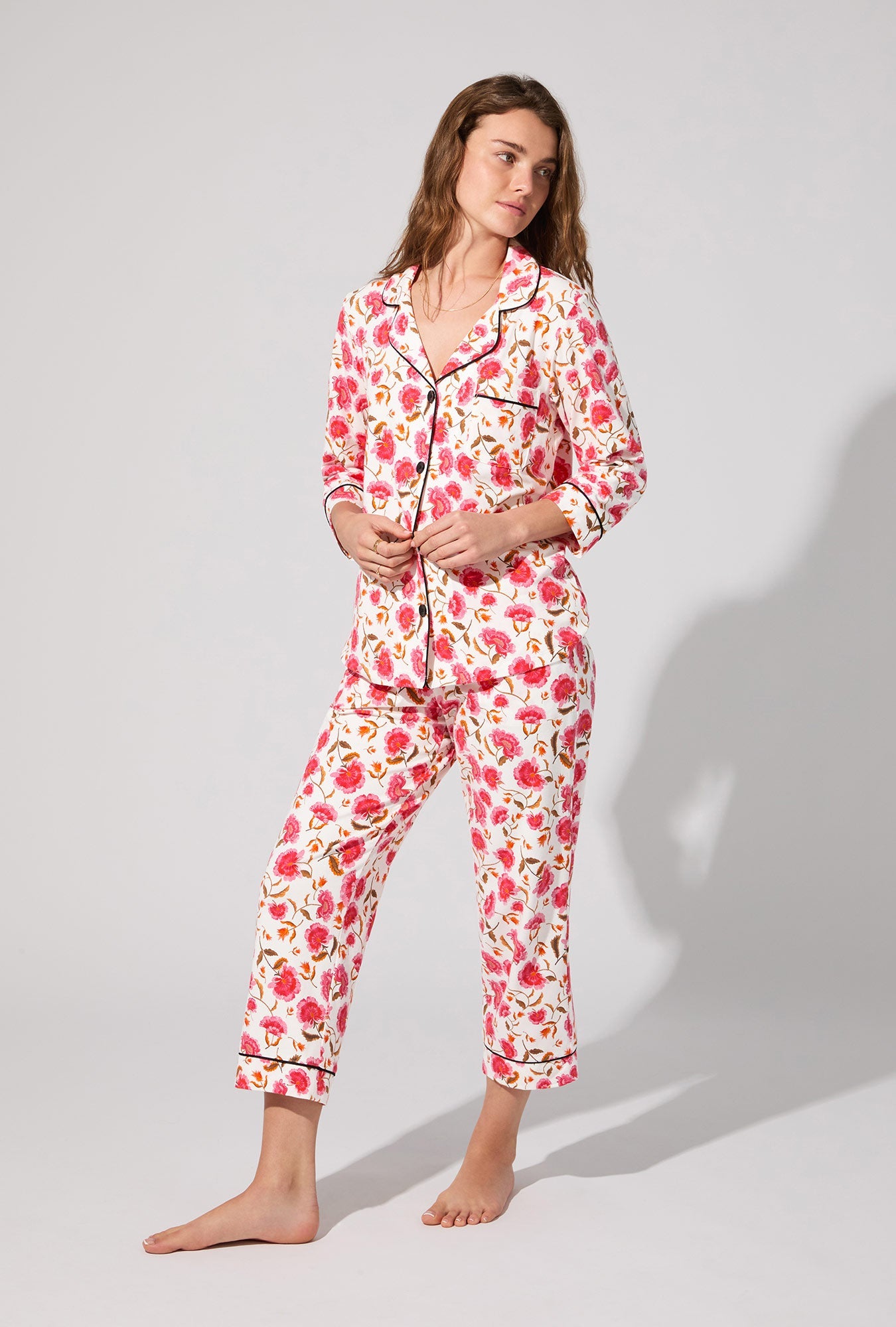 Fantasia Floral 3/4 Sleeve Classic Stretch Jersey Cropped PJ Set