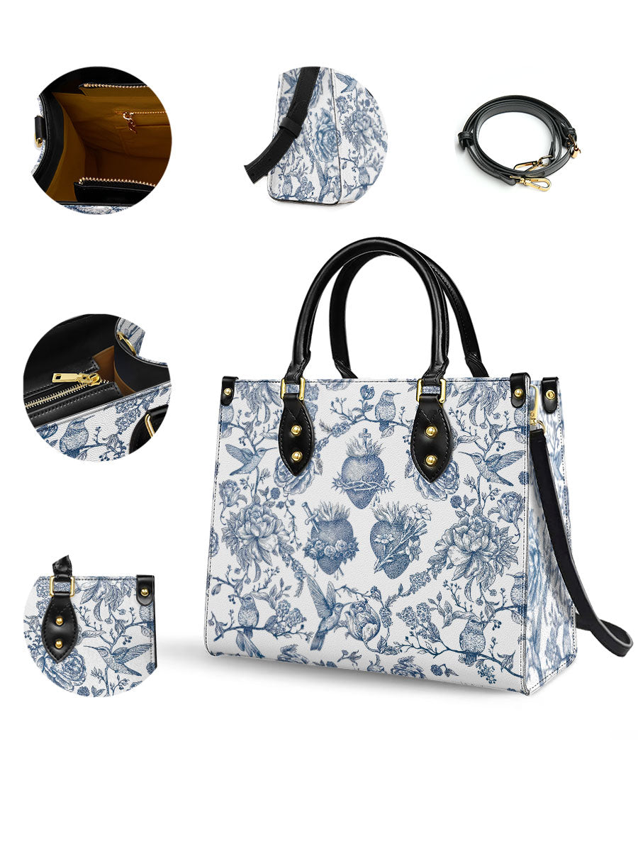 Catholight Sacred Elegance: Blue and White Devotion Leather Bag