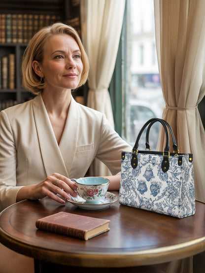 Catholight Sacred Elegance: Blue and White Devotion Leather Bag