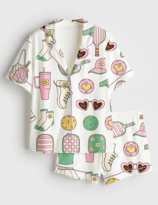 Women’s Pickleball Equipment Martini Short Sleeve Satin Pajama Set