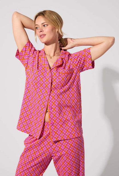 BedHead X Trina Turk Chain Geo Short Sleeve Classic Stretch Jersey Cropped PJ Set