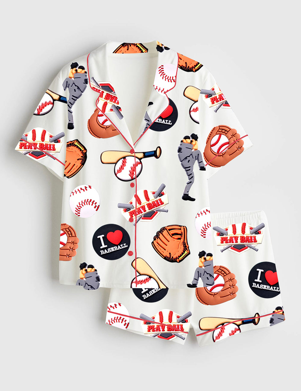 Women's Baseball Game Short Sleeve Satin Pajama Set