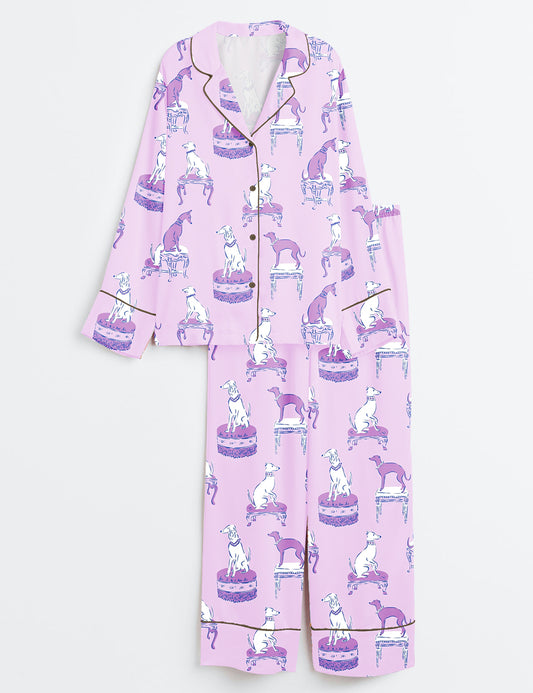 Women’s Dogs Lover Long Sleeve Satin Pajama Set