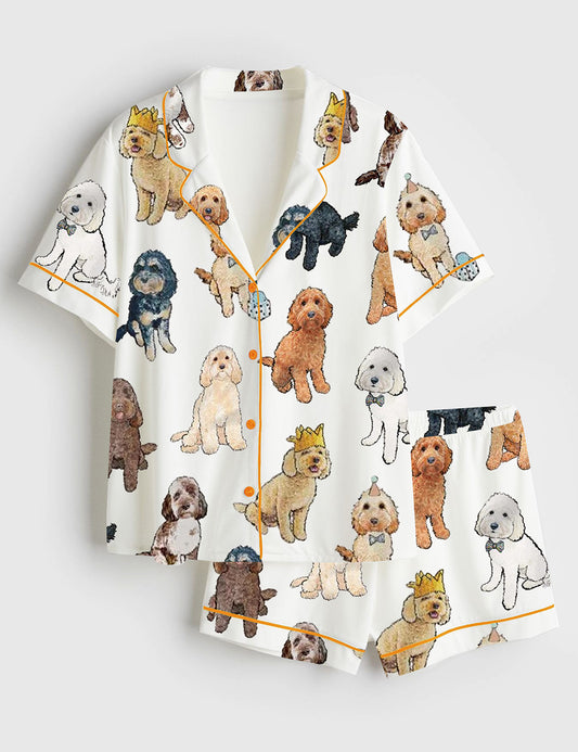 Women’s Cockapoo Dog Short Sleeve Satin Pajama Set