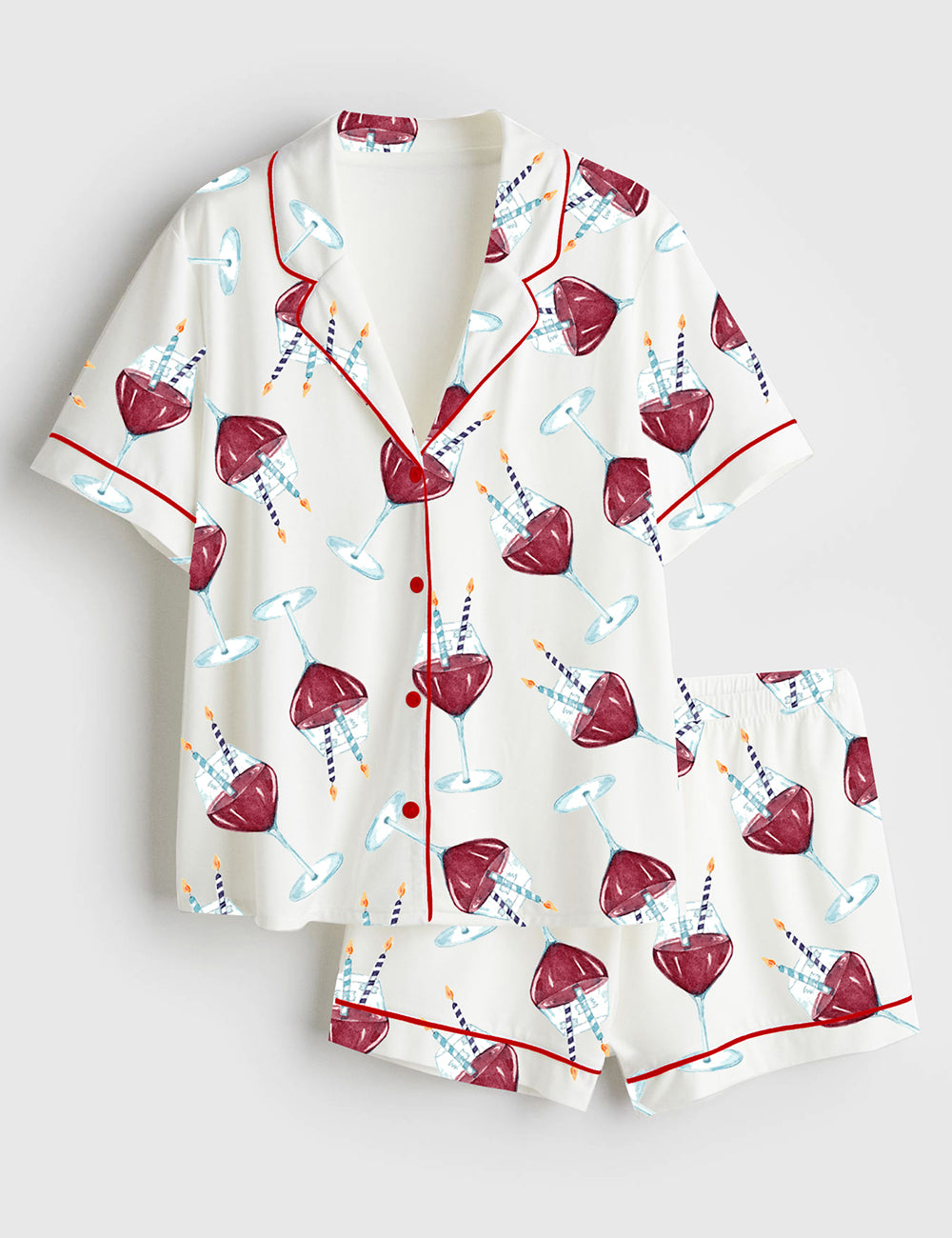 Women’s Red Wine Lover's Birthday Short Sleeve Satin Pajama Set