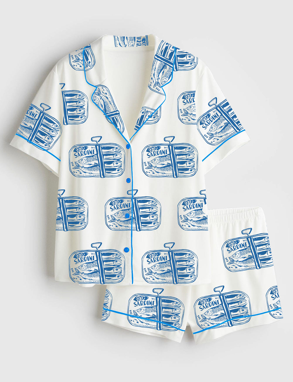 Women’s Sardines Tinned Fish Portugal Vintage Sardine Coastal Aesthetic Europe Travel Print Short Sleeve Satin Pajama Set