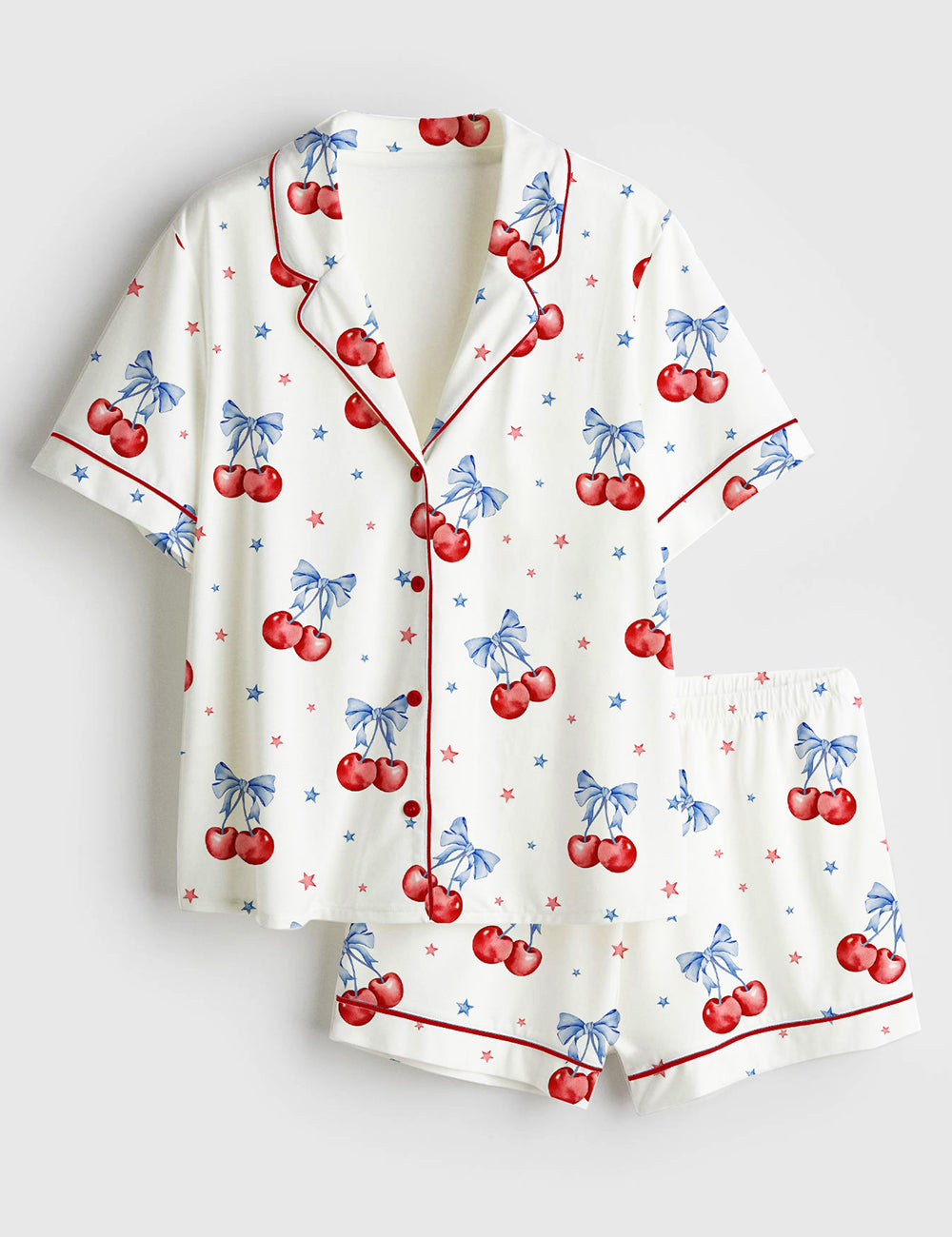 Women's Cherries Be For 4th July Short Sleeve Satin Pajama Set