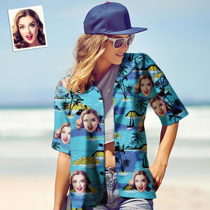 Custom Photo Hawaiian Shirt Couple Outfit Parent-child Wears Personalised Face Hawaiian Shirt Gift Vice City