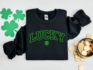 Embroidered Lucky Sweatshirt, Embroidered Crewneck, Saint Patrick's Day Sweatshirt, Lucky Sweatshirt, Green Sweatshirt, Women St Patricks