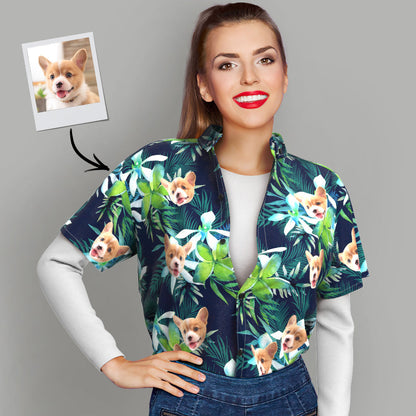Custom Hawaiian Shirt with Face Custom Dog Face Hawaiian Shirt Leaves Tropical Shirts