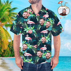 Custom Hawaiian Shirt with Face Custom Dog Face Shirt Leaves & Flamingo Hawaiian Shirts