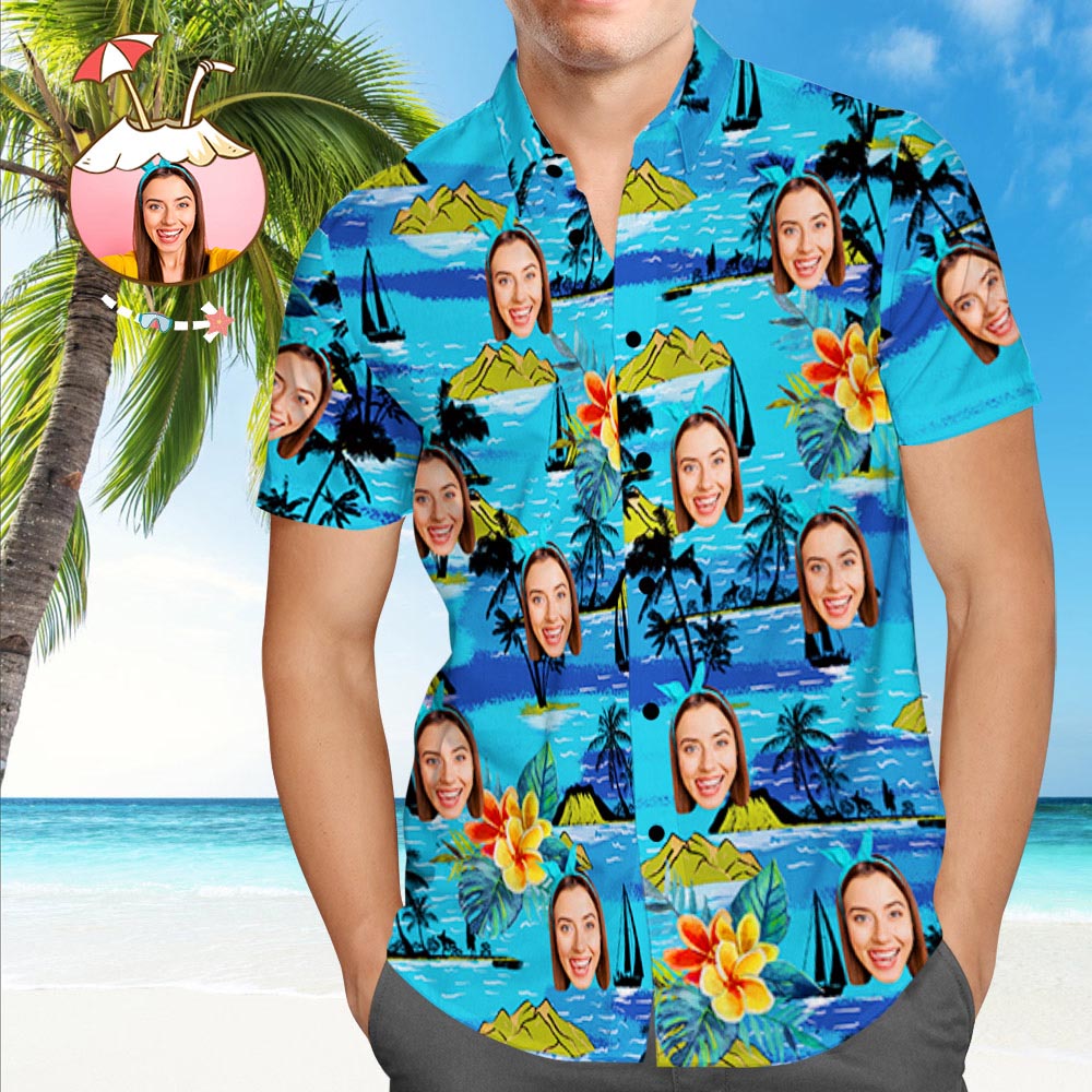 Custom Face Hawaiian Shirt Custom Tropical Shirts Men's All Over Print Hawaiian Shirt Father's Day Shirt Gift for Dad