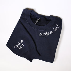 Personalized Embroidered Custom Text Sweatshirt With Custom Text On Sleeve, Cute Mothers Day Gifts, Custom Varsity Outfit, Custom Quote Gift