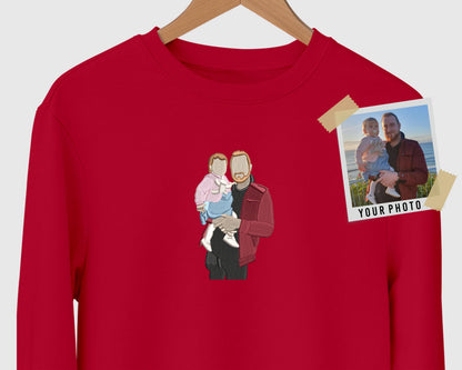 Custom Embroidered Portrait Sweatshirt, Family Faceless Sketch from Photo Sweater, Personalised Matching Jumper, Memorial Anniversary Gift