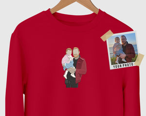 Custom Embroidered Portrait Sweatshirt, Family Faceless Sketch from Photo Sweater, Personalised Matching Jumper, Memorial Anniversary Gift