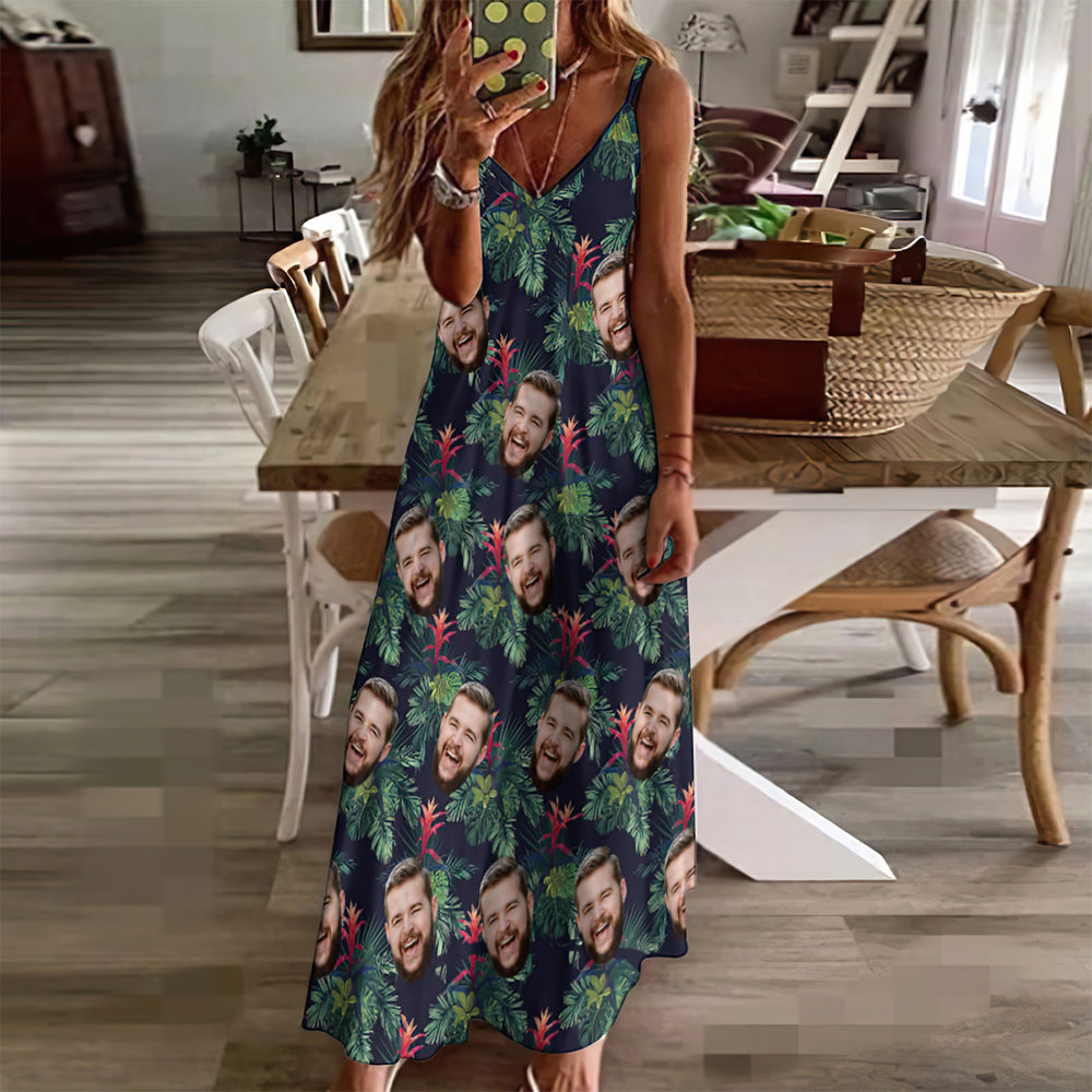 Custom Face Sling Hawaiian Style Long Dress Bromelia